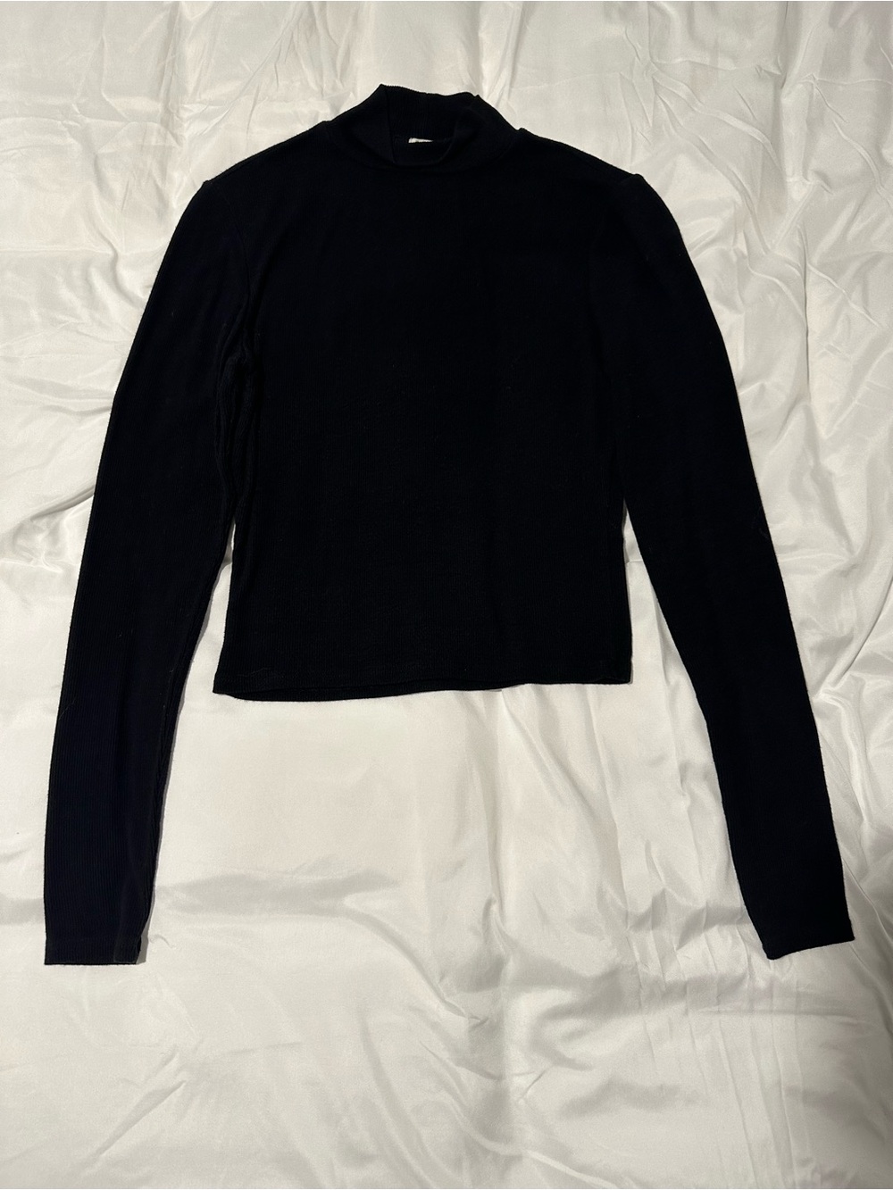 Garage Ribbed Long-Sleeve Mock Neck Crop Top - Black
